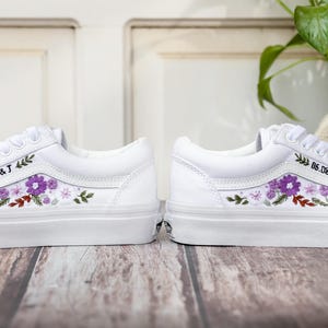 Vans Embroidery, Anniversary Date and Flower Embroidered Vans Wedding, Bridal Flower Embroidery Shoes, Personalized Shoes for Bride & Groom