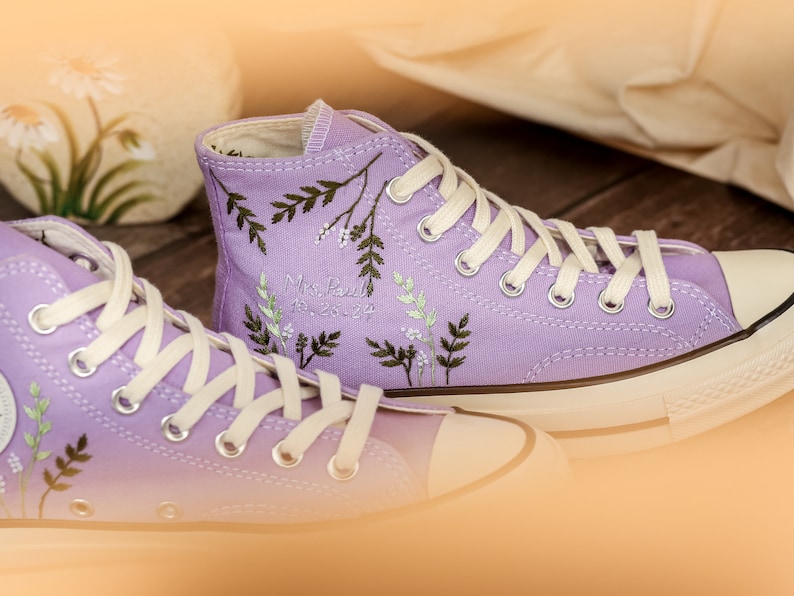 Custom Converse Embroidery Flowers, Wedding Converse Embroidered Floral, Bridal Sneakers Embroidered Flowers, Anniversary Gifts for Her
