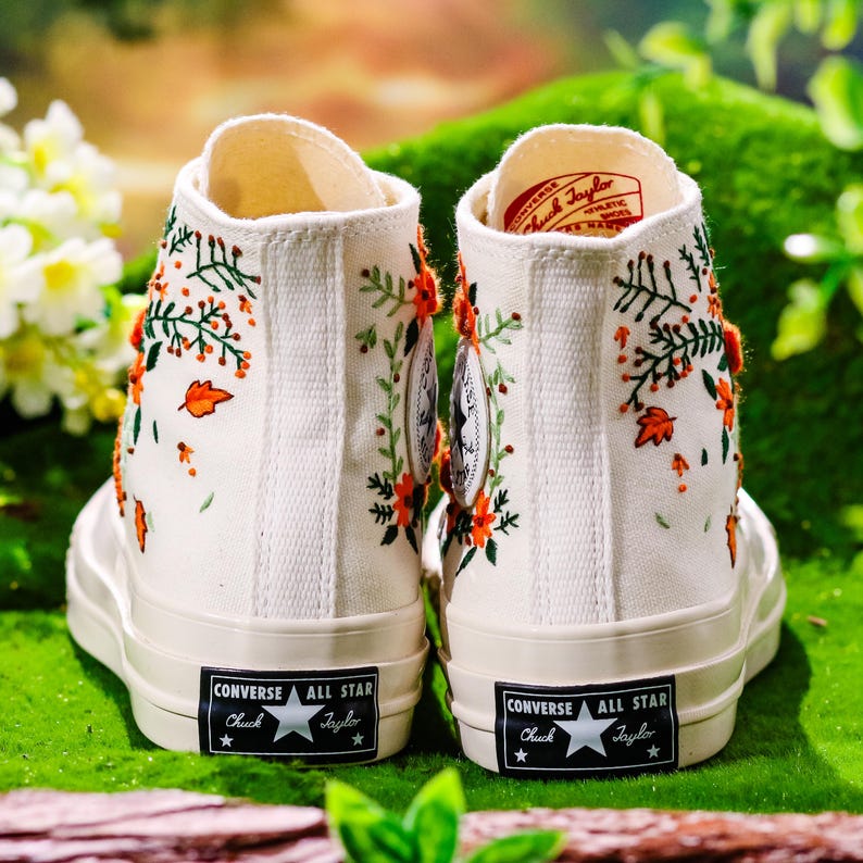 Wedding Converse for Bride, Bridal Flowers Embroidered Shoes for Wedding, Boho Wedding Flower Embroidered Shoes, Wedding Gift for Bridal