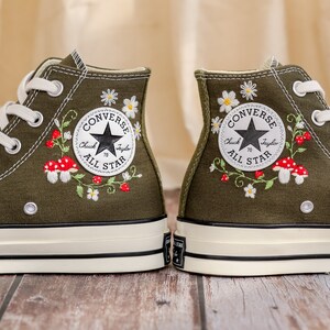 Customized Converse Embroidered Shoes, Mushrooms Embroidered Sneakers Women, Gardens Mushrooms, Strawberry Embroidered Converse Chuck Taylor