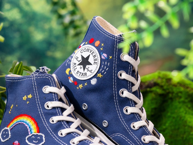 Converse Embroidery Shoes, Rainbow Embroidered Converse High Tops, Sky,  Star Embroidered Shoes,  Rainbow Embroidered Sneakers, Gift for Her