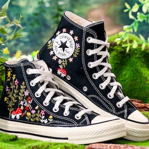 Custom Embroidered Converse High Tops, Angel, Flowers, Mushroom Embroidered Shoes,garden and Flowers Embroidered Sneakers, Gift for Her