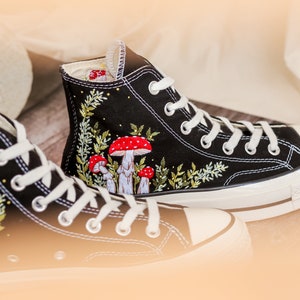 Custom Embroidered Converse Chuck Taylor 1970s, Mushrooms Embroidered Sneakers Custom, Mushrooms Embroidered Converse Shoes, Gifts for Her