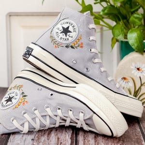 Wildflower Garden Embroidered Converse, Mushrooms, Cat Embroidered Shoes, Custom Floral Embroidery Shoes, Summer Cottagecor Embroidery Shoes