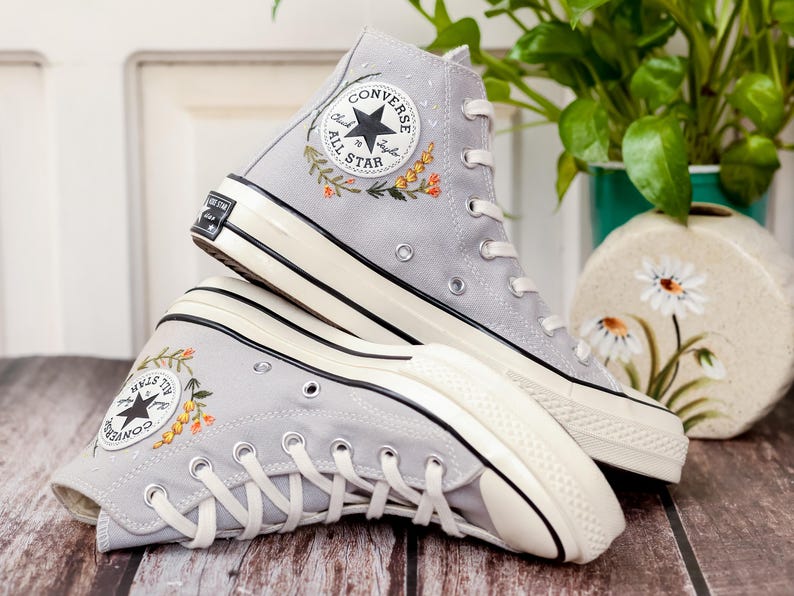 Wildflower Garden Embroidered Converse, Mushrooms, Cat Embroidered Shoes, Custom Floral Embroidery Shoes, Summer Cottagecor Embroidery Shoes