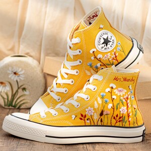 Custom Embroidered Converse: Garden Flower & Name Design