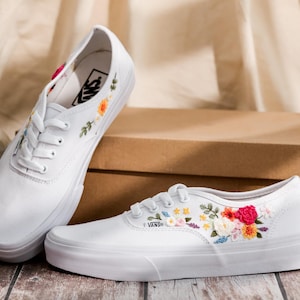 Wedding Vans for Bride, Bridal Flowers Embroidered Vans Shoes, Wedding Shoes, Wedding Flowers Embroidered Sneakers Custom, Gifts for Wedding