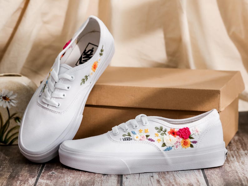 Wedding Vans for Bride, Bridal Flowers Embroidered Vans Shoes, Wedding Shoes, Wedding Flowers Embroidered Sneakers Custom, Gifts for Wedding