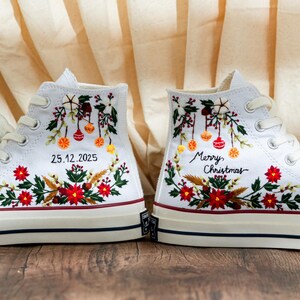Custom Christmas Embroidered Converse Chuck Taylor High Tops, Converse Embroidery With Christmas & Floral, Personalized Shoes, Holiday Gifts