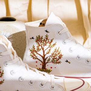 Custom Embroidered Converse Chuck Taylor High Top, Sneaker Embroidery Autumn Forest Tree Theme, Converse Shoes Embroidered Nature, Gift Idea