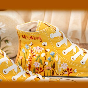 Custom Embroidered Converse: Garden Flower & Name Design