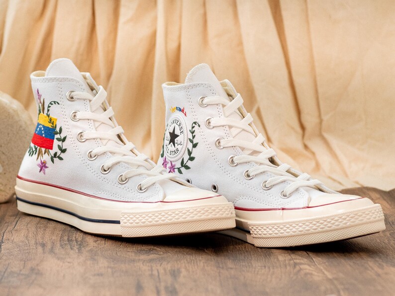 Venezuela Flag Embroidered Sneakers, Custom Converse Venezuelan Pride Gift