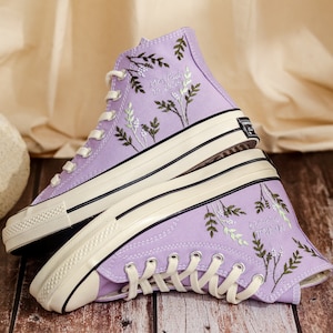 Custom Converse Embroidery Flowers, Wedding Converse Embroidered Floral, Bridal Sneakers Embroidered Flowers, Anniversary Gifts for Her