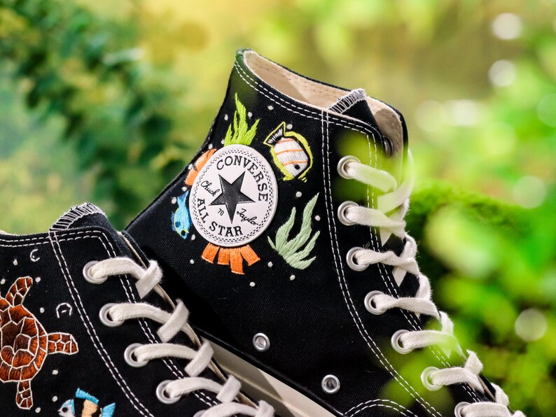 Embroidered Converse Ocean, Octopus Embroidered Shoes Custom, Converse Embroidery Turtle and Octopus, Ocean Embroidered Sneaker, Diver Gifts