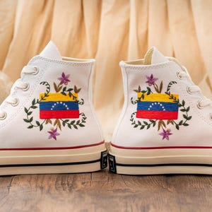 Venezuela Flag Embroidered Sneakers, Custom Converse Venezuelan Pride Gift