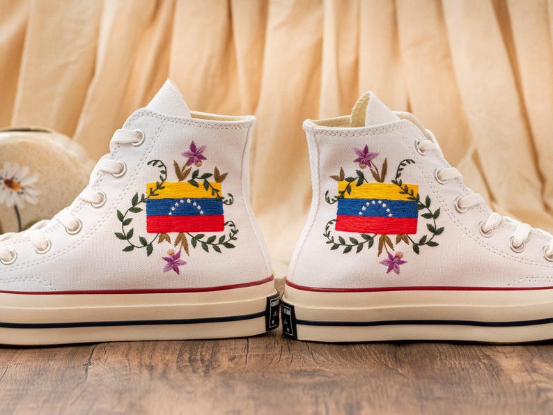 Venezuela Flag Embroidered Sneakers, Custom Converse Venezuelan Pride Gift