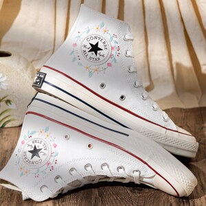 Customized Converse Shoes, Embroidered Converse Chuck 70 High Tops, Sneakers Embroidery Tulip And Butterfly, Custom Bride Shoes, Women Gift
