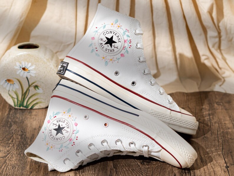 Customized Converse Shoes, Embroidered Converse Chuck 70 High Tops, Sneakers Embroidery Tulip And Butterfly, Custom Bride Shoes, Women Gift