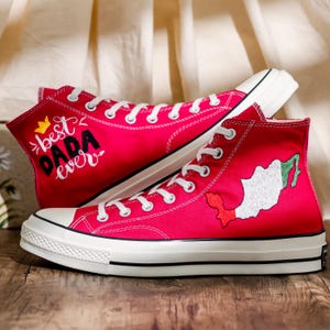 Custom Embroidered Converse , Red Converse Embroidered Flag, Italian Flag Embroidered Shoes, Flag Embroidered Snealer, Citizenship Gifts