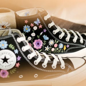 Custom Converse Chuck Taylor Embroidered Garden Flowers, Embroidered Converse Flowers, Flower Embroidered Shoes, Birthday Gifts for Her