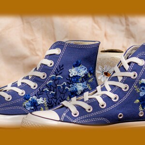 Blue Converse Chuck Taylor 1970s: Custom Floral Embroidered Bridal Sneakers