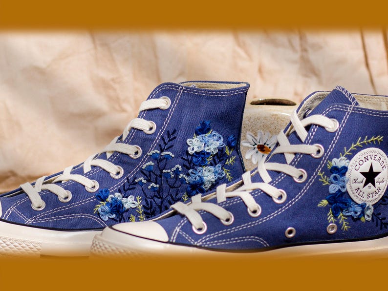 Blue Converse Chuck Taylor 1970s: Custom Floral Embroidered Bridal Sneakers