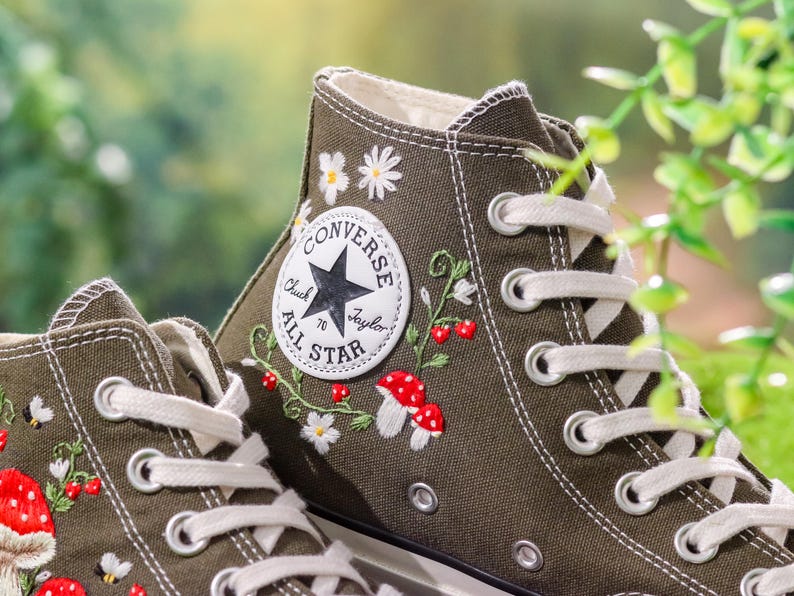 Custom Converse Chuck Taylor Mushrooms Embroidered Converse Shoes, Mushrooms Embroidered Sneakers Custom, Embroidered Mushrooms Converse