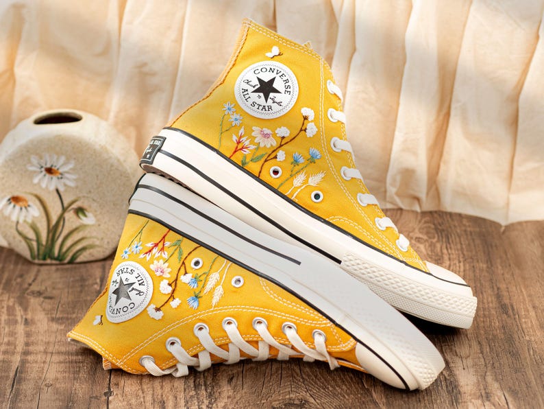Custom Embroidered Converse: Garden Flower & Name Design
