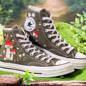 Custom Converse Chuck Taylor Mushrooms Embroidered Converse Shoes, Mushrooms Embroidered Sneakers Custom, Embroidered Mushrooms Converse