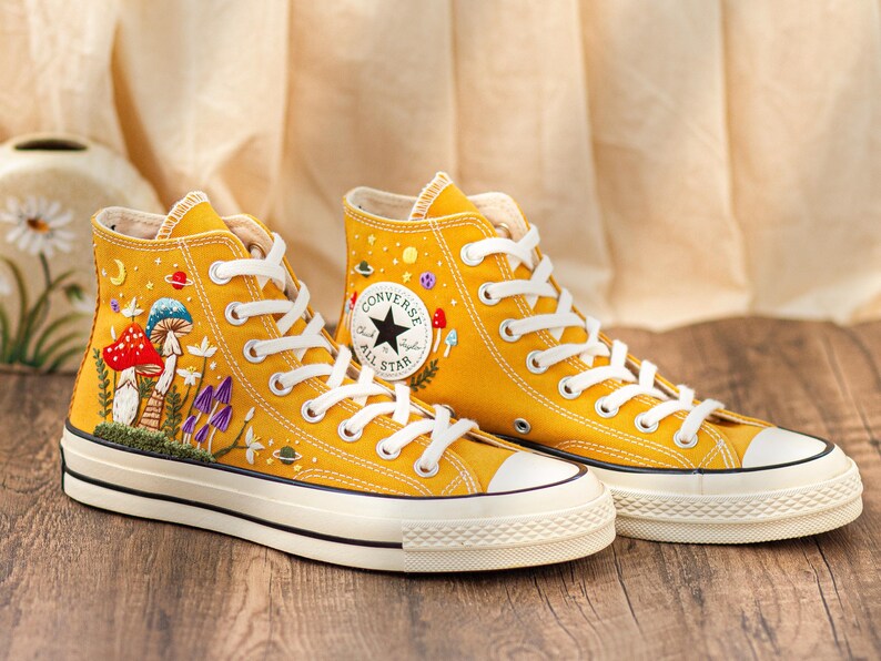 Custom Converse Chuck Taylor Mushrooms Embroidered Converse Shoes, Mushrooms Embroidered Converse Custom, Mushrooms Embroidered Sneaker