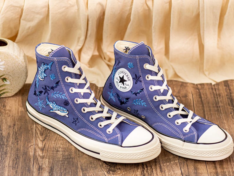 Custom Hammerhead Whale Embroidered Converse Sneakers: Orca Sea Life Shoes