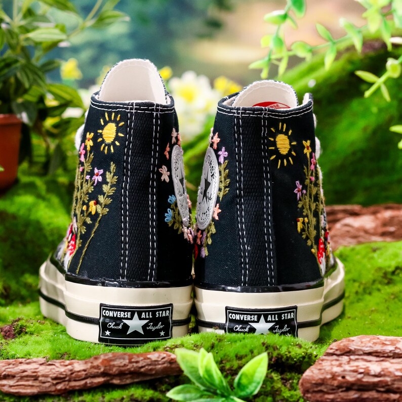 Custom Embroidered Converse High Tops, Angel, Flowers, Mushroom Embroidered Shoes,garden and Flowers Embroidered Sneakers, Gift for Her
