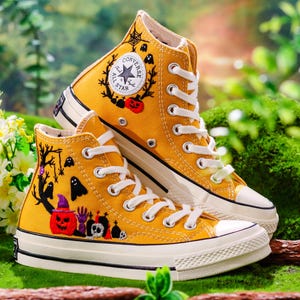 Halloween Embroidered Converse Custom, Pumpkin, Ghost Embroidered Shoes, Halloween Vibes Embroidery Sneakers, Halloween Embroidery Designs