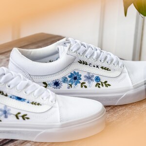 Custom Wedding Vans, Blue Flowers Embroidered Shoes for Bride, Floral Embroidered Vans, Custom Sneakers Embroidery Flowers, Wedding Gifts