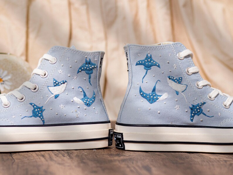 Ray Embroidered Converse Chuck Taylor 1970s: Custom Ocean Embroidery Shoes