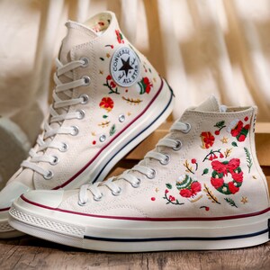 Christmas Embroidery Converse, Xmas Embroidered Shoes for Women, Noel Embroidered Sneaker for Her, Converse Embroidered Christmas