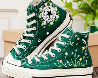 Custom Embroidered Converse Sneakers, Bee and Flower Embroidered Shoes, Custom Converse High Tops Embroidered Floral, Birthday Gift for Girl