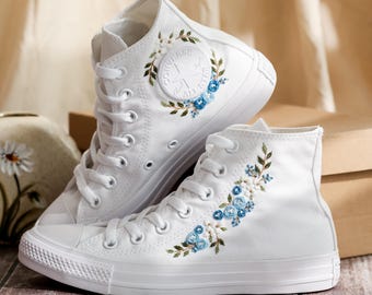 Converse de boda, Converse con flores bordadas para novia, Converse altas, Converse con bordado personalizado, Converse de novia, Converse de novia personalizados