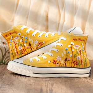 Custom Embroidered Converse: Garden Flower & Name Design