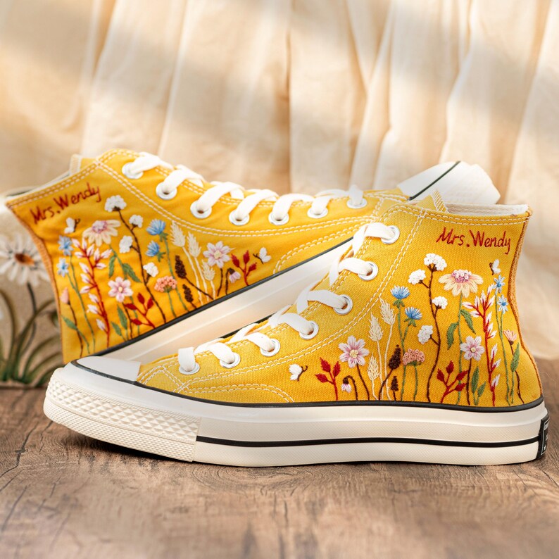 Custom Embroidered Converse: Garden Flower & Name Design