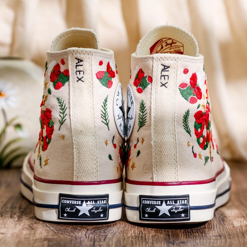 Christmas Embroidery Converse, Xmas Embroidered Shoes for Women, Noel Embroidered Sneaker for Her, Converse Embroidered Christmas