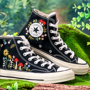 Embroidered Converse Mushroom, Sunflower, Converse Embroidery Mushroom, Custom Shoes Embroidered Floral and Mushrooms Sneakers, Gift for Her