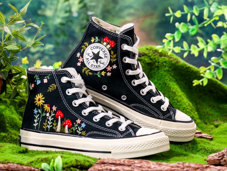 Embroidered Converse Mushroom, Sunflower, Converse Embroidery Mushroom, Custom Shoes Embroidered Floral and Mushrooms Sneakers, Gift for Her