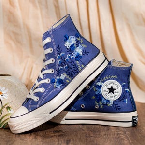 Blue Converse Chuck Taylor 1970s: Custom Floral Embroidered Bridal Sneakers
