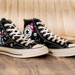 Frog Witch Embroidered Sneakers, Gothic Spooky Cute Converse Halloween Aesthetic