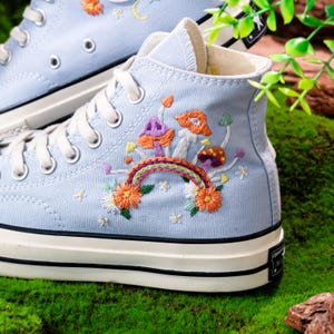 Custom Converse Chuck Taylor Mushrooms Embroidered Converse Shoes, Mushrooms, Rainbow Embroidered Sneaker Custom, Halloween Vibes Embroidery