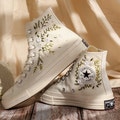 Custom Embroidered Wedding Converse, White Flowers Embroidered Sneakers for Bride, Embroidered Wedding Reception Shoes, Wedding Gifts product logo