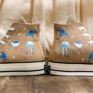 Custom Ray Embroidered Converse Shoes, Ray and Jellyfish Embroidered Sneaker, Respect The Locals Converse Surfing Shoes, Gift for Sea Lover