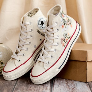 Embroidered Converse High Tops 1970s, Flowers Embroidery Converse, Floral Embroidered Shoes Custom, Gift for Best Friend, Birthday Gift