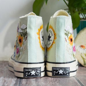 Custom Converse Chuck Taylor Embroidered Garden Flowers, Sunflower Embroidered Converse, Garden Sunflowers Embroidered Sneaker, Gift For Her